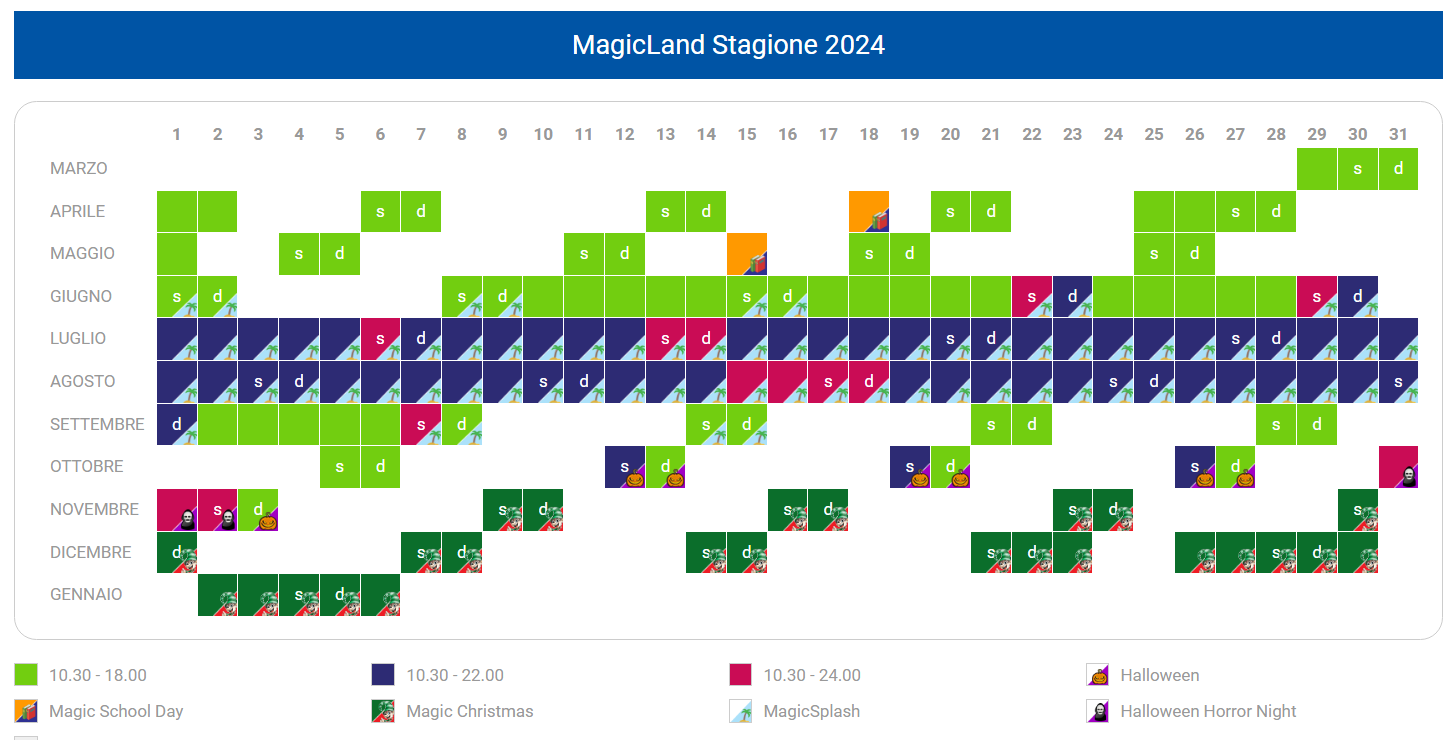calendario aperture magicland 2024