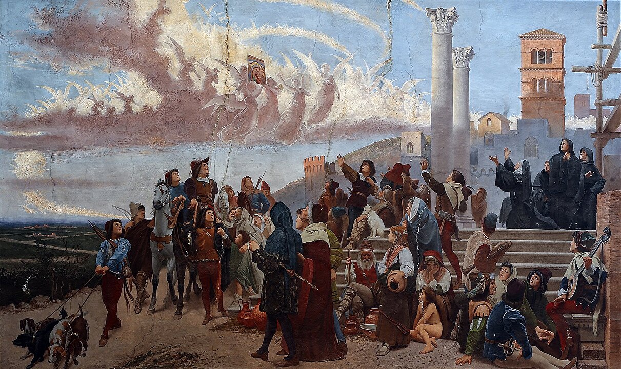 Quadro che rappresenta l'arrivo della Madonna del Buon Consiglio a Genazzano